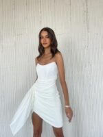 ⁦שמלת סטרפלס לבנה סקרלט⁩ – תמונה ⁦2⁩