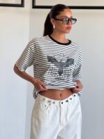 ⁦חולצת אלכסה - פסים שחור לבן⁩ – תמונה ⁦2⁩