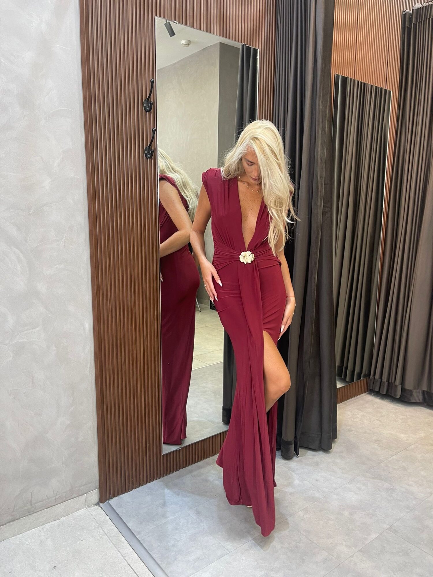 ⁦FAV-שמלת מקסי מישל בורדו⁩ – תמונה ⁦2⁩
