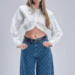 TIAGO חולצה מכופתרת קרופ אורי -לבן