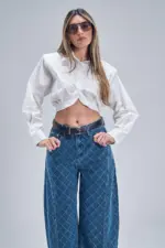 TIAGO חולצה מכופתרת קרופ אורי -לבן