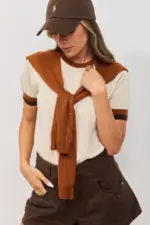 ⁦TIAGO חולצת סריג ניבר-תכלת אפור ובז⁩ – תמונה ⁦2⁩
