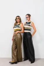 ⁦TIAGO - מכנס דמוי עור שחור אמור⁩ – תמונה ⁦4⁩