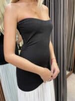 ⁦FAV- שמלת סטרפלס לני-שחור לבן⁩ – תמונה ⁦4⁩