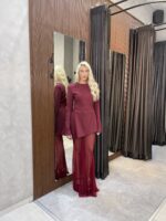 ⁦ISABELLA- שמלה מיני אושן שיפון בורדו⁩ – תמונה ⁦2⁩