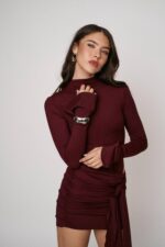 ⁦BAT7- שמלת מיני מנואל - בורדו⁩ – תמונה ⁦6⁩