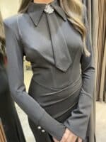 ⁦ISABELLA - שמלת מקסי עניבה-שחור⁩ – תמונה ⁦7⁩