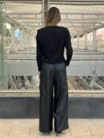 ⁦TIAGO - מכנס דמוי עור יהלי שחור⁩ – תמונה ⁦2⁩