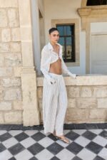 ⁦NURIT KIMHI מכנס DAPHNE – קאמל פסים⁩ – תמונה ⁦3⁩