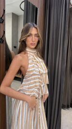 ⁦LUMINA - חליפת קולר רומי-פסים קאמל⁩ – תמונה ⁦4⁩